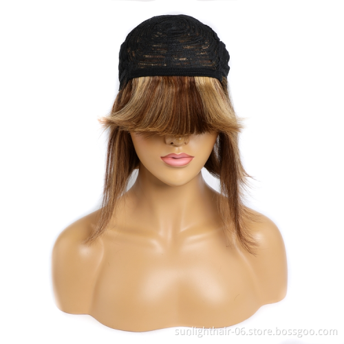 2021 Sunlight Perruques courtes Beau Bob les cheveux humains Bob perruque pleine Machine couleur perruques Remy blond